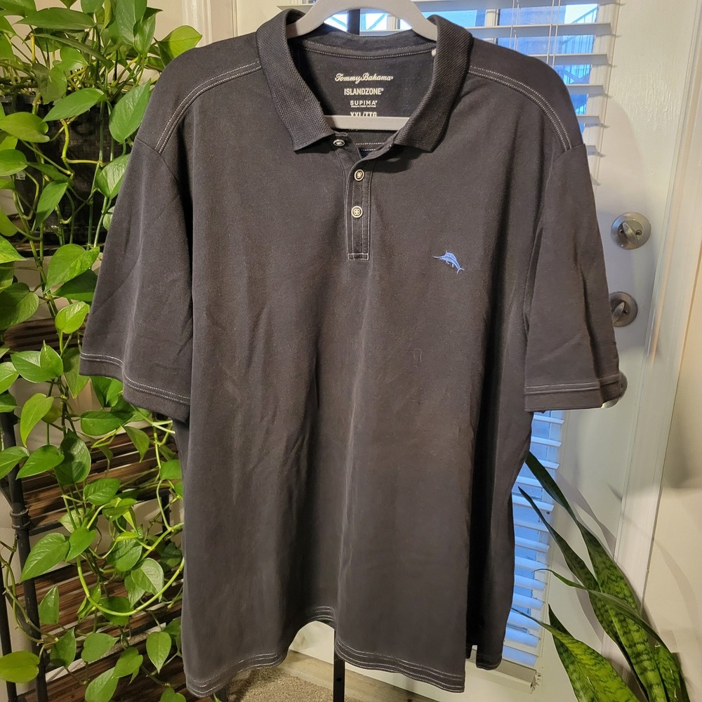 Tommy Bahama IslandZone Supima Cotton Polo Shirt Black XXL Marlin Logo Mens